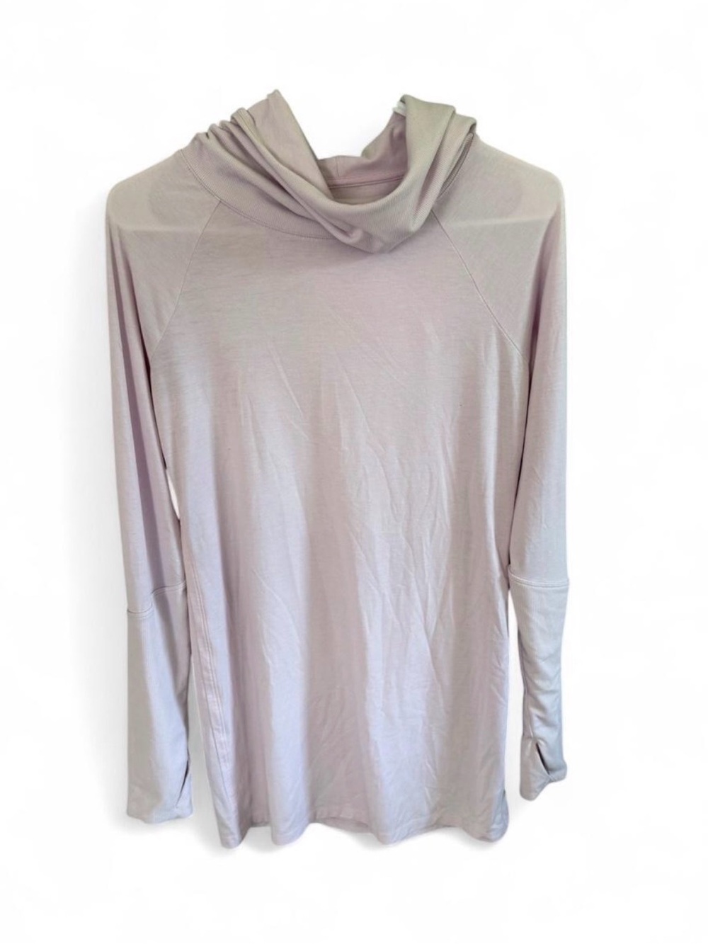 Athleta Light Gray Draped Cowl Neck Long-Sleeve Top